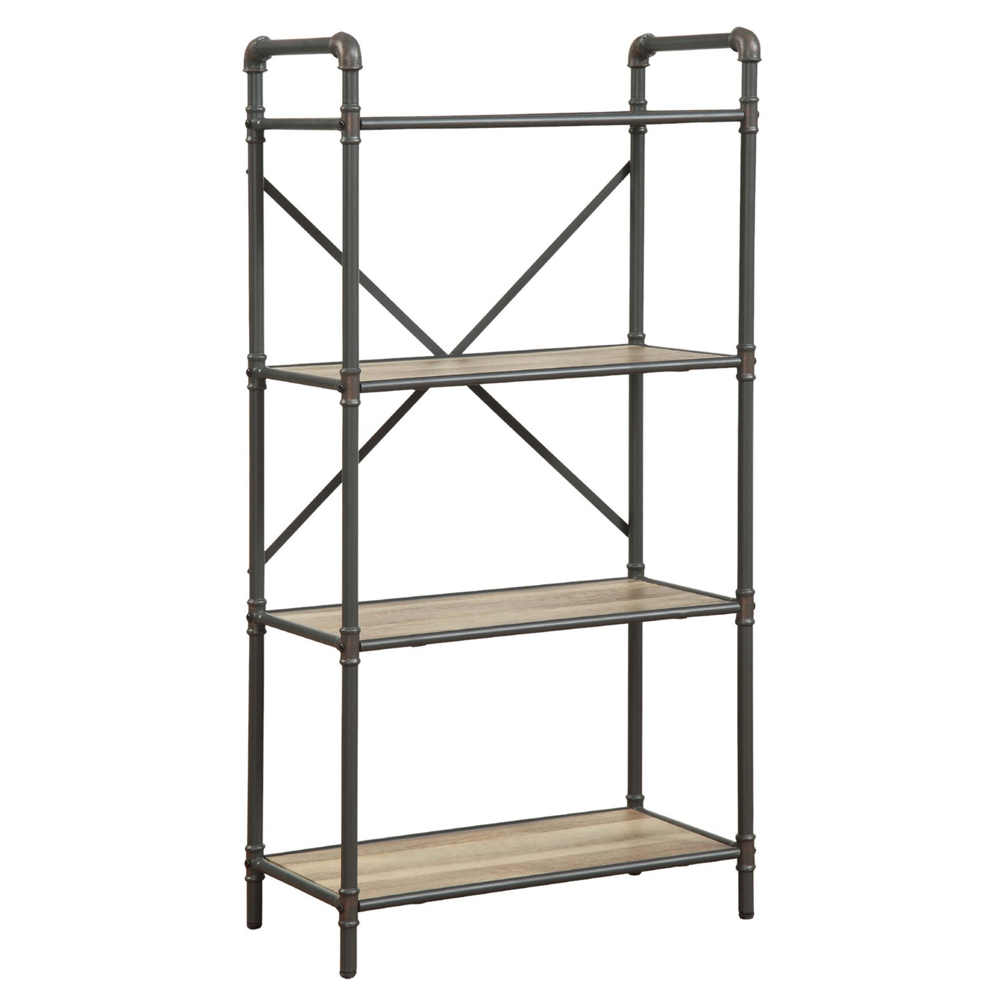 Three-Tier Metal Bookshelf With Wooden Shelves, Oak Brown & Gray  By Benzara | Bookcases |  Modishstore 
