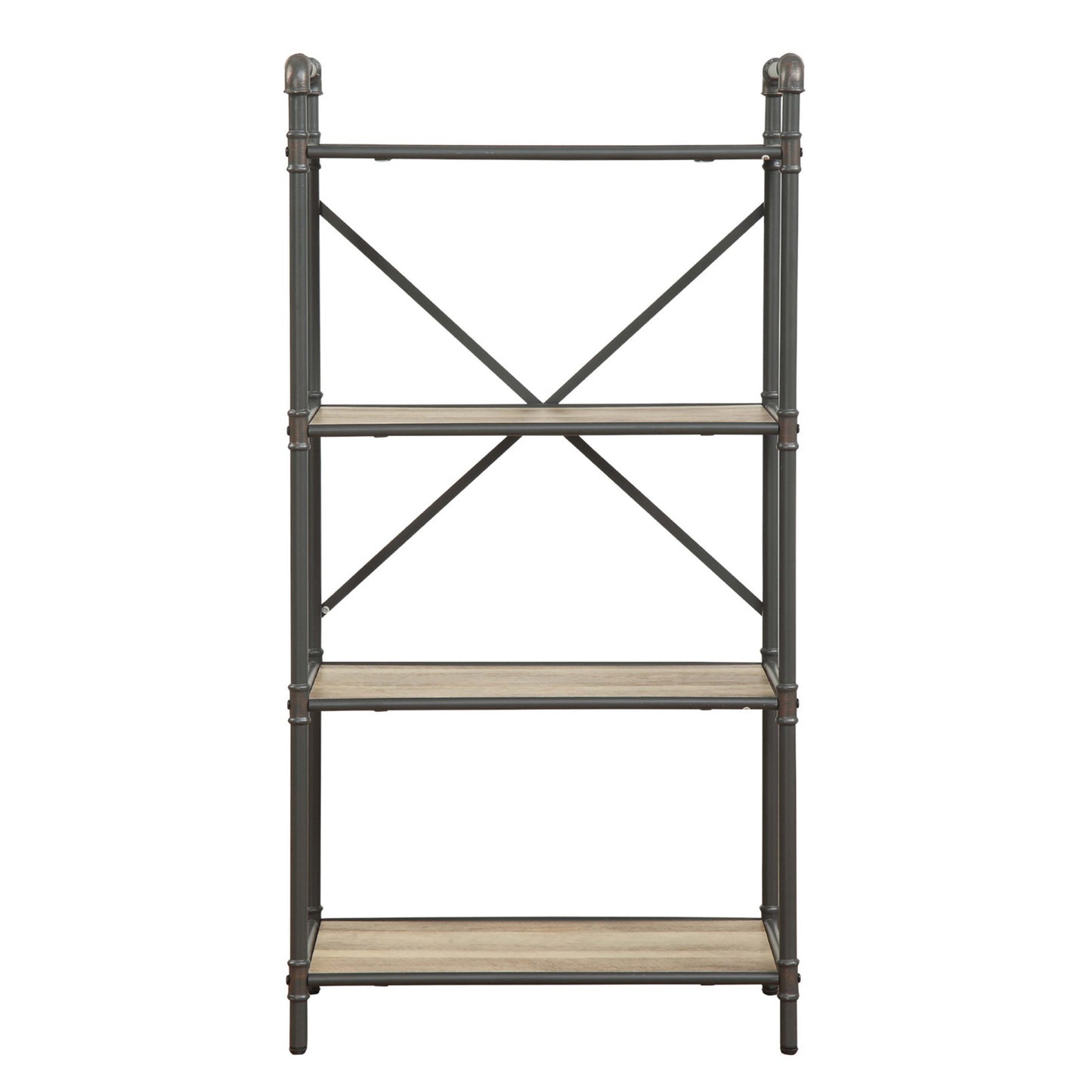 Three-Tier Metal Bookshelf With Wooden Shelves, Oak Brown & Gray  By Benzara | Bookcases |  Modishstore  - 3
