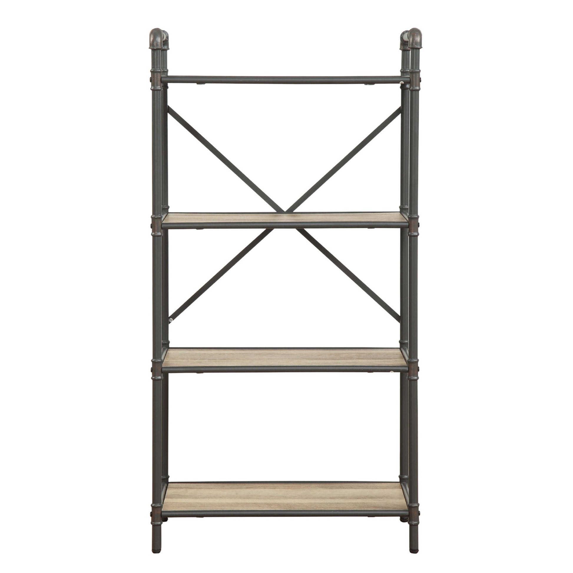 Three-Tier Metal Bookshelf With Wooden Shelves, Oak Brown & Gray  By Benzara | Bookcases |  Modishstore  - 3
