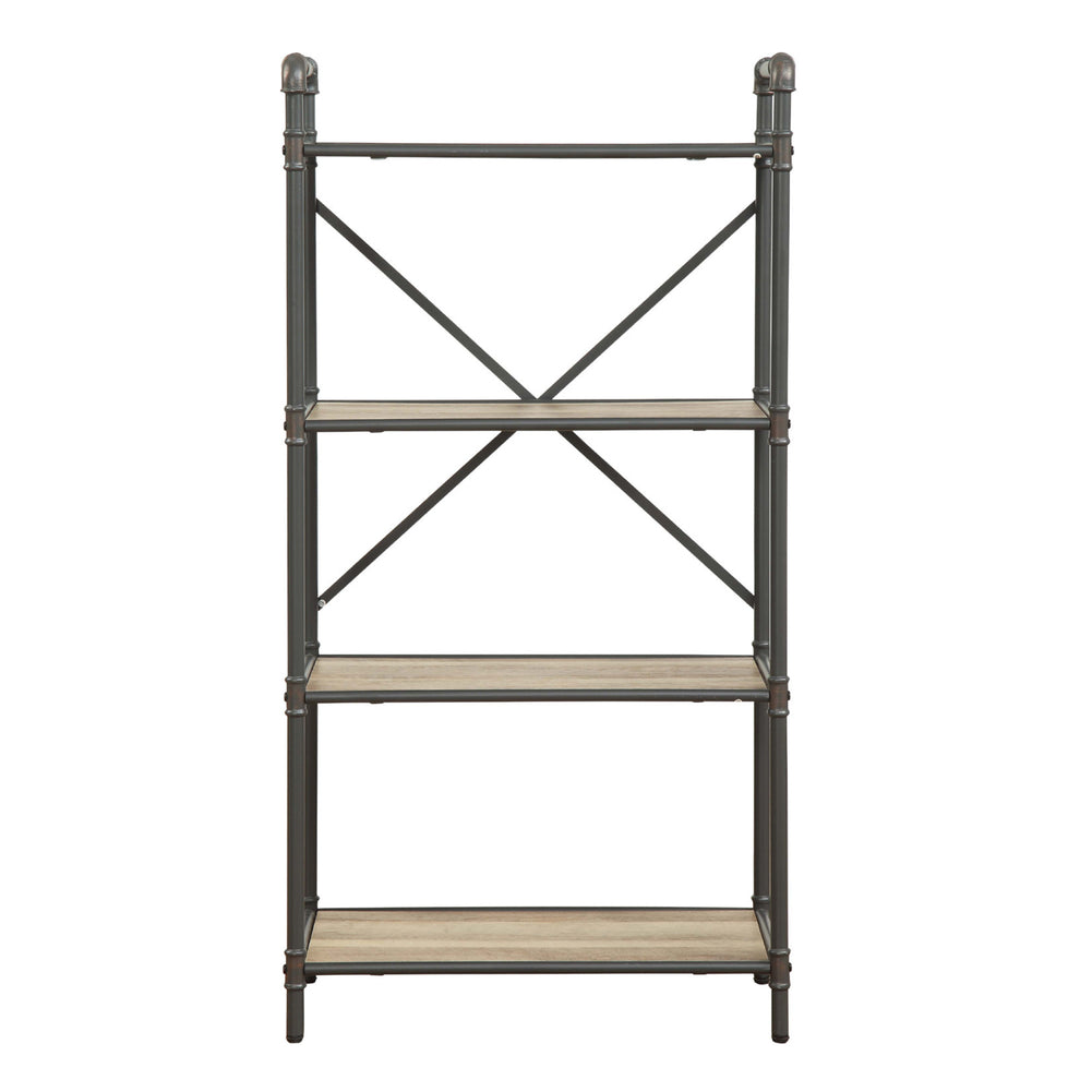 Three-Tier Metal Bookshelf With Wooden Shelves, Oak Brown & Gray  By Benzara | Bookcases |  Modishstore  - 3