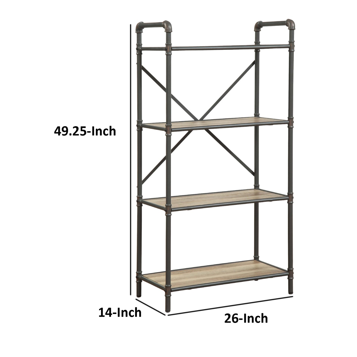 Three-Tier Metal Bookshelf With Wooden Shelves, Oak Brown & Gray  By Benzara | Bookcases |  Modishstore  - 6