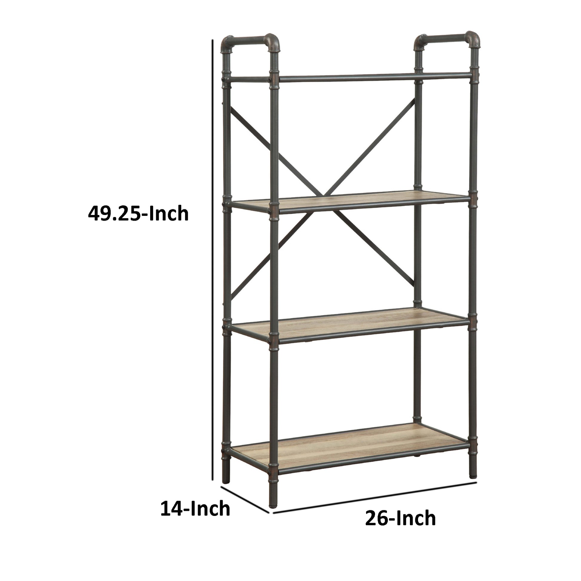 Three-Tier Metal Bookshelf With Wooden Shelves, Oak Brown & Gray  By Benzara | Bookcases |  Modishstore  - 6