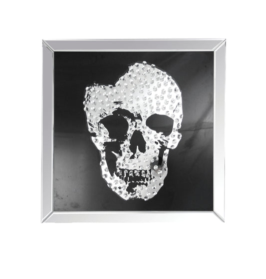 Square Mirror Framed Skull Wall Decor With Crystal Inlays, Black & Silver By Benzara | Wall Decor |  Modishstore 