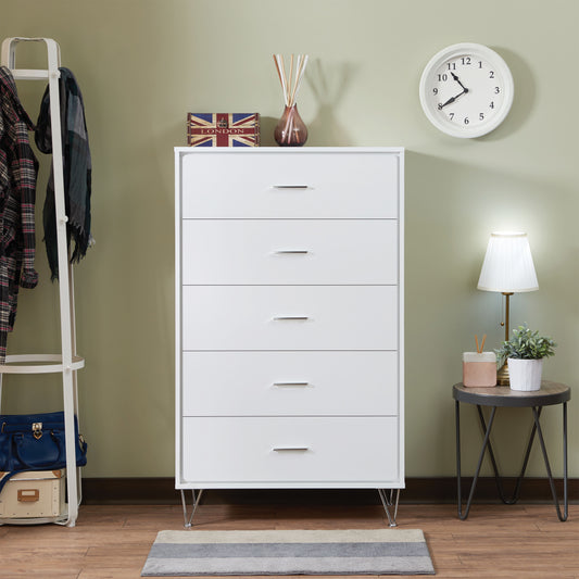 Contemporary Style Wooden Chest With Five Drawers, White  By Benzara | Drawers |  Modishstore 