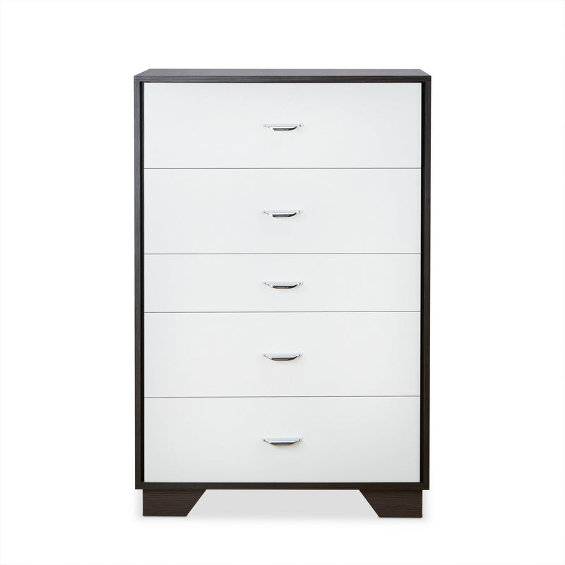 5 Drawer Wooden Chest With Metal Handles, White And Brown  By Benzara | Drawers |  Modishstore 