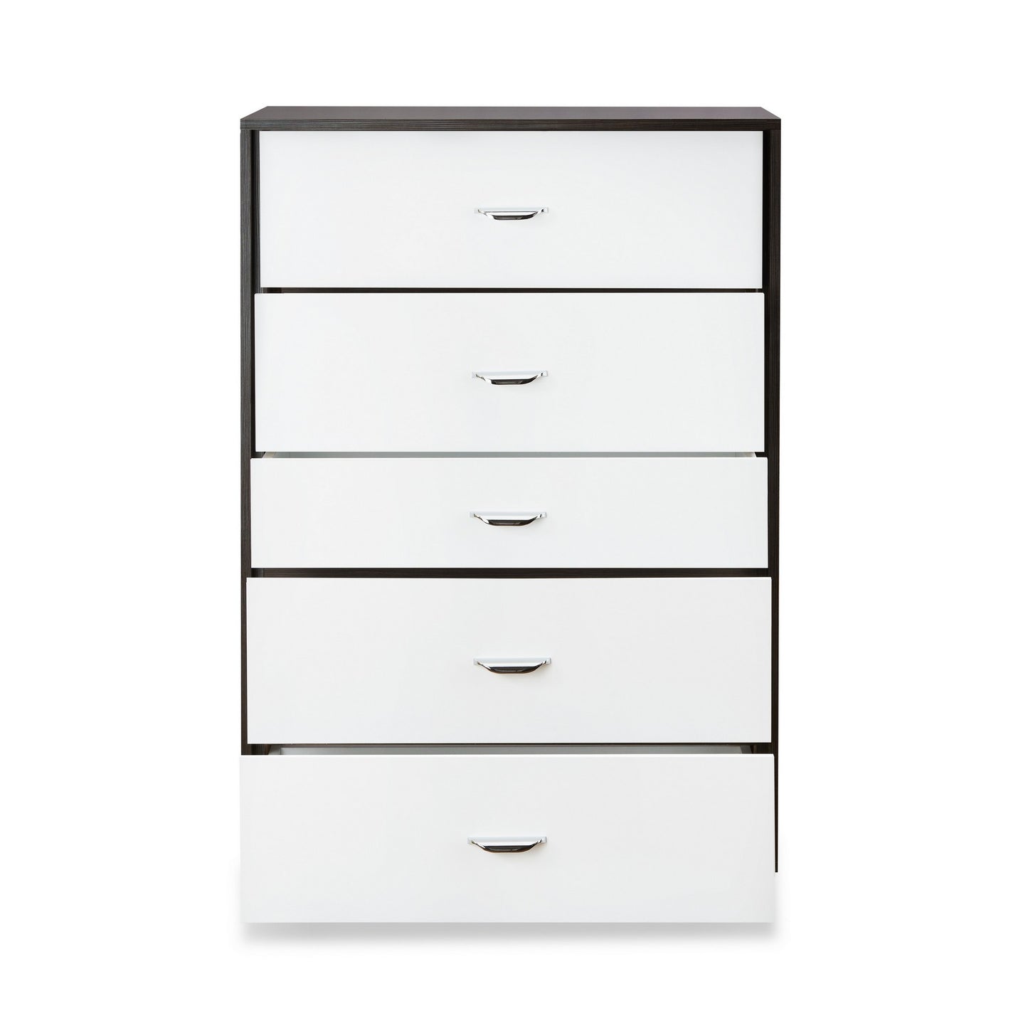 5 Drawer Wooden Chest With Metal Handles, White And Brown  By Benzara | Drawers |  Modishstore  - 3