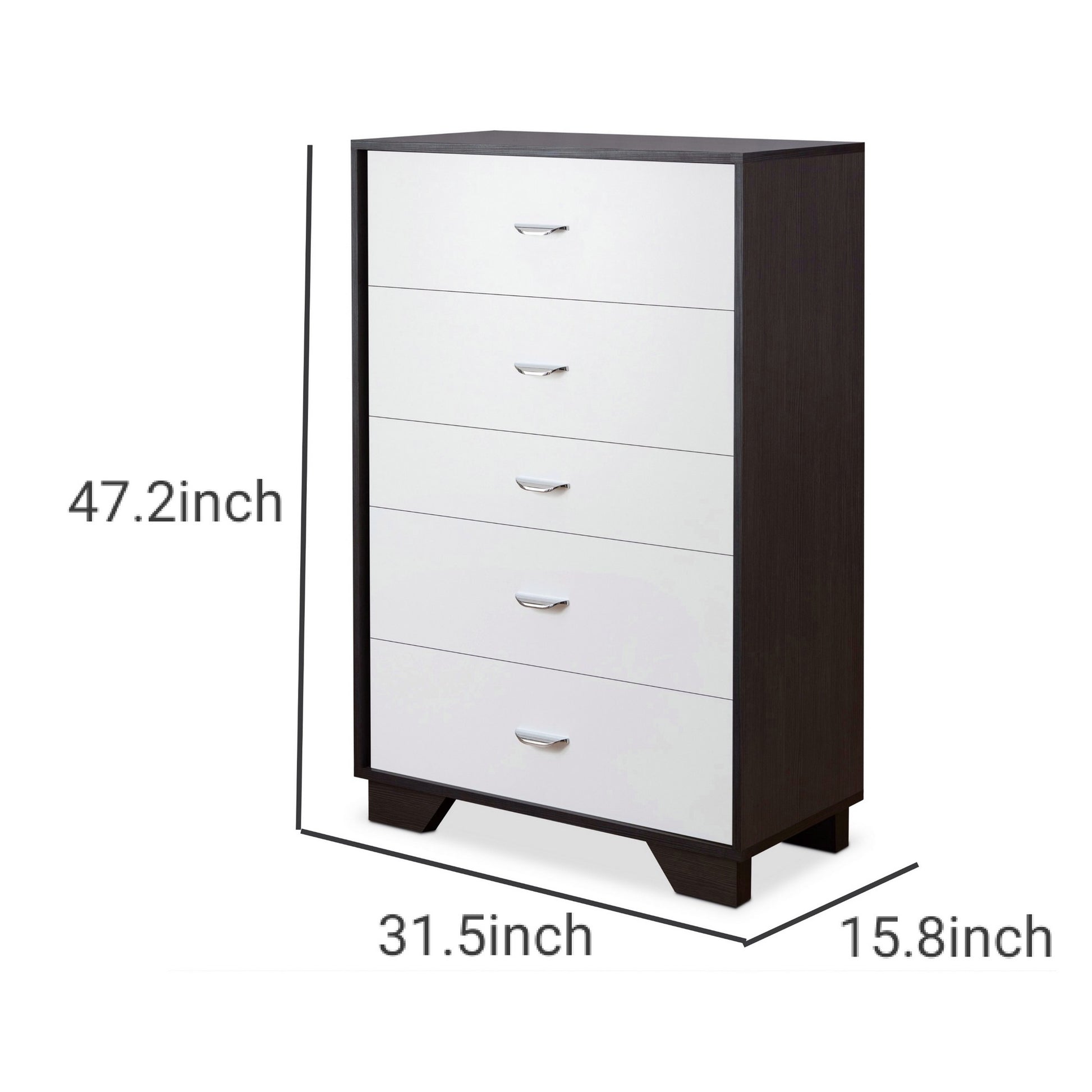 5 Drawer Wooden Chest With Metal Handles, White And Brown  By Benzara | Drawers |  Modishstore  - 4