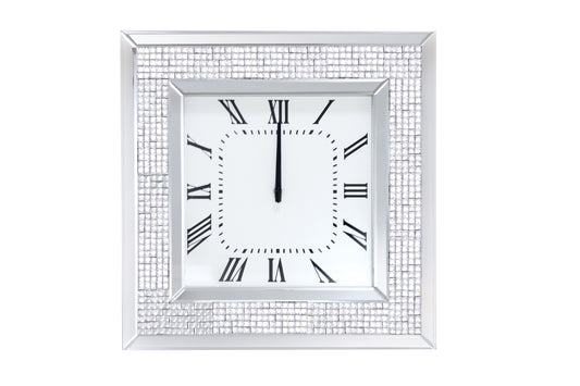 Mirror Framed Wooden Analog Wall Clock With Crystal Accents, White By Benzara | Clocks |  Modishstore 