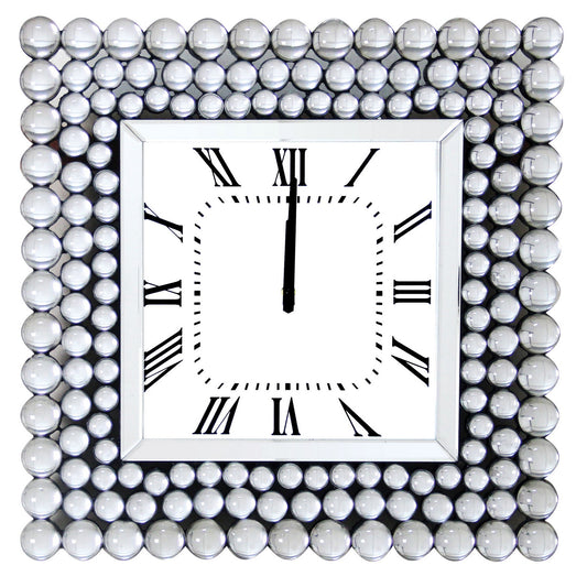 20 Inch Mirrored Wall Clock With Jeweled Accents, Silver By Benzara | Clocks |  Modishstore 