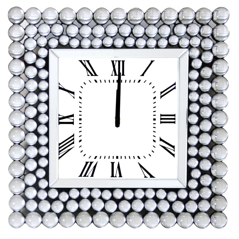 20 Inch Mirrored Wall Clock With Jeweled Accents, Silver By Benzara | Clocks |  Modishstore 