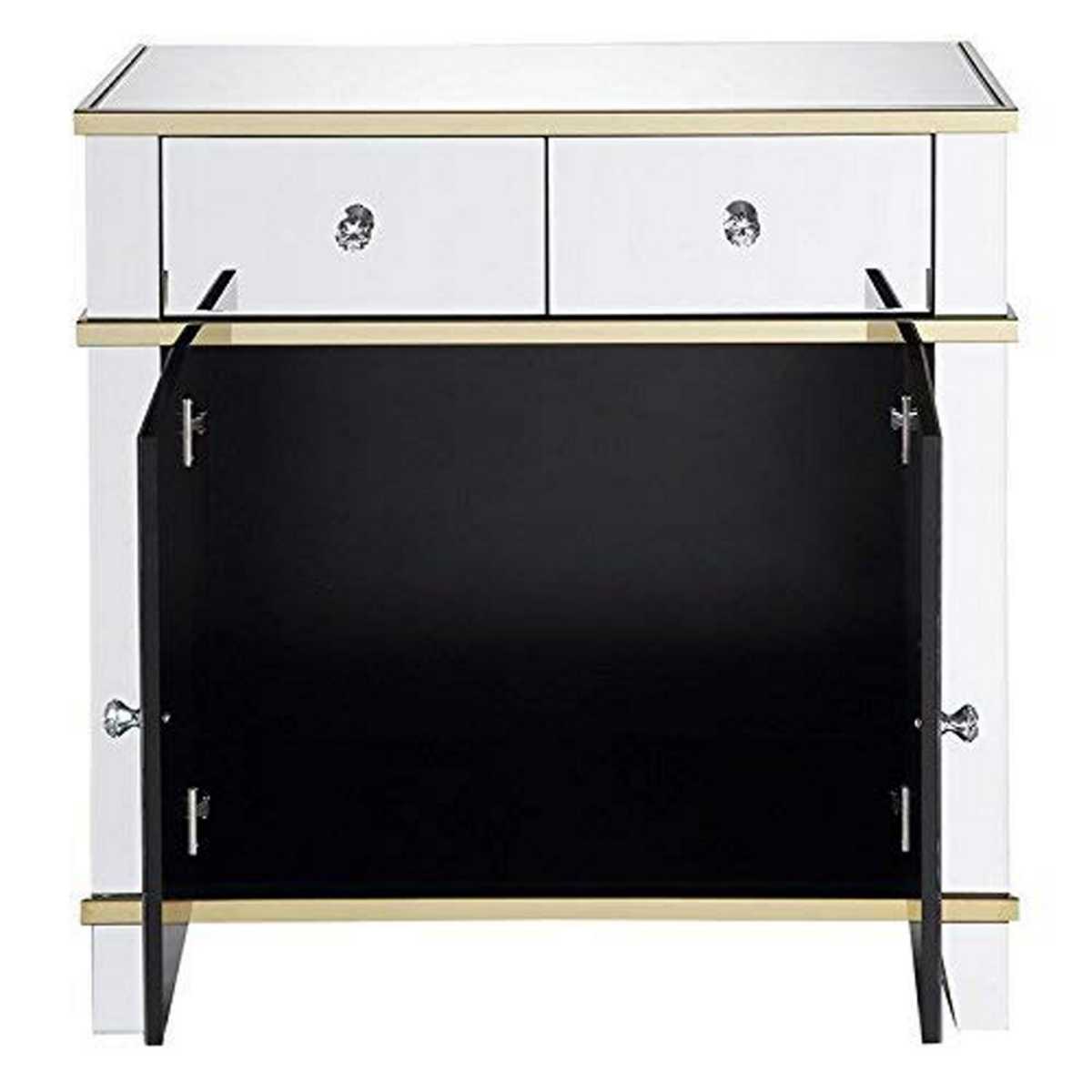 2 Drawer Mirrored Console Table With Golden Trim Accents, Silver  By Benzara | Console Tables |  Modishstore  - 2