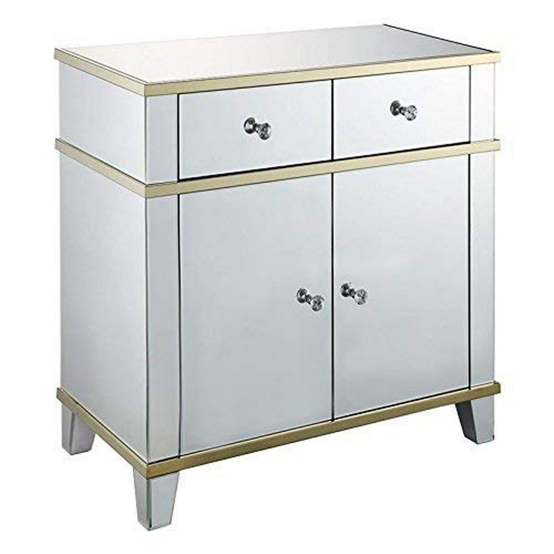 2 Drawer Mirrored Console Table With Golden Trim Accents, Silver  By Benzara | Console Tables |  Modishstore 