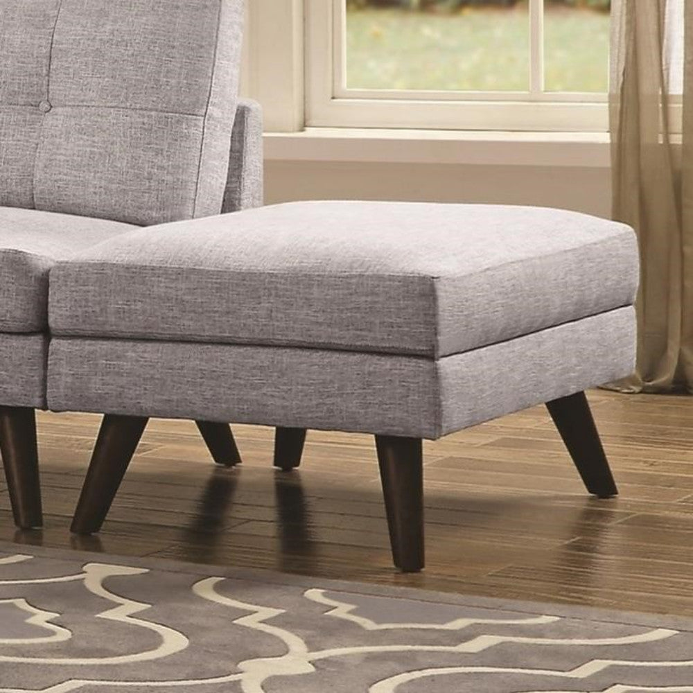 Fabric Upholstered Ottoman With Tappered Wooden Legs, Light Gray And Brown By Benzara | Ottomans |  Modishstore 