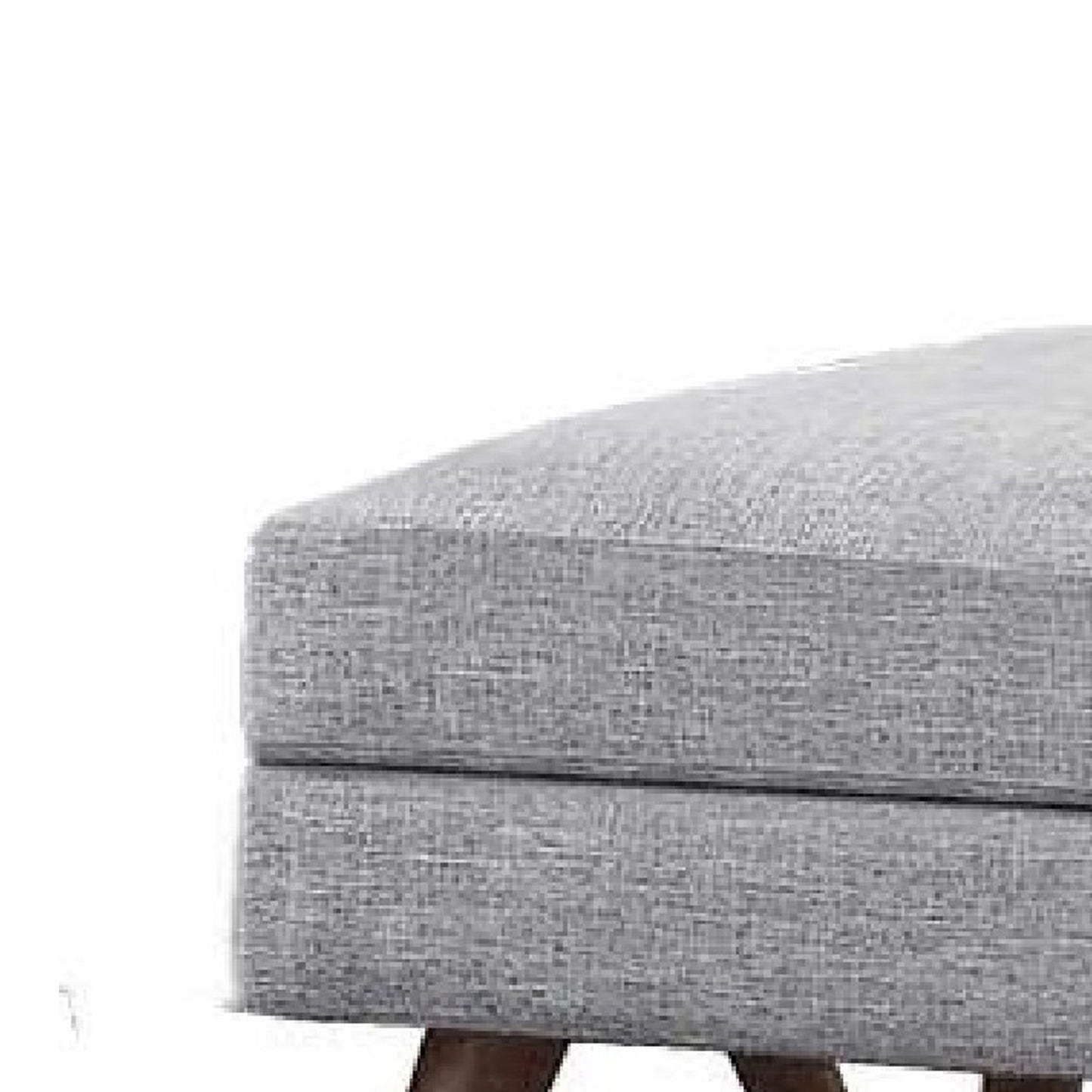 Fabric Upholstered Ottoman With Tappered Wooden Legs, Light Gray And Brown By Benzara | Ottomans |  Modishstore  - 3