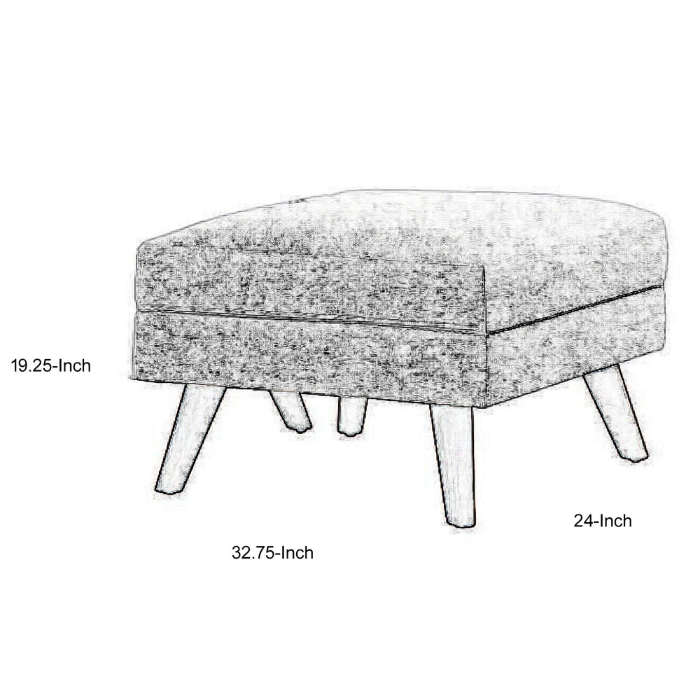 Fabric Upholstered Ottoman With Tappered Wooden Legs, Light Gray And Brown By Benzara | Ottomans |  Modishstore  - 5