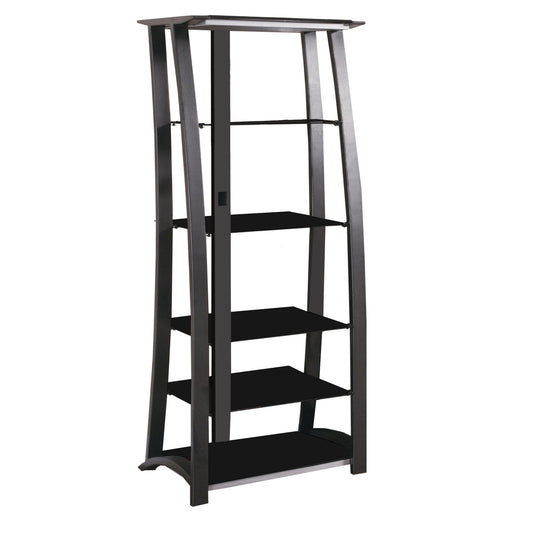 Contemporary Metal Framed Media Tower With Five Open Glass Shelves, Black By Benzara | Shelves & Shelving Units |  Modishstore 