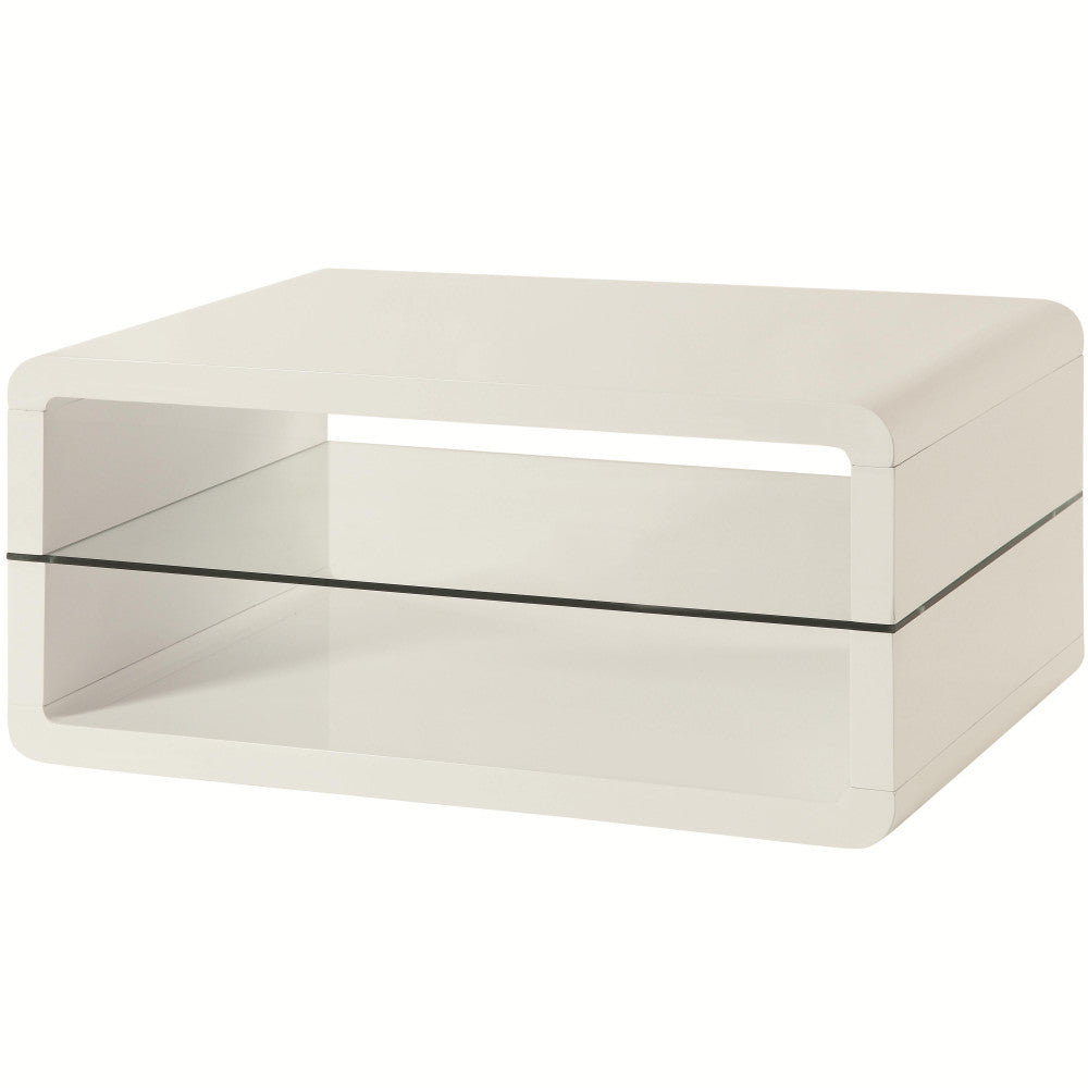 Modern Coffee Table With Roundedecorners & Clear Tempered Glass Shelf, White By Benzara | Coffee Tables |  Modishstore 