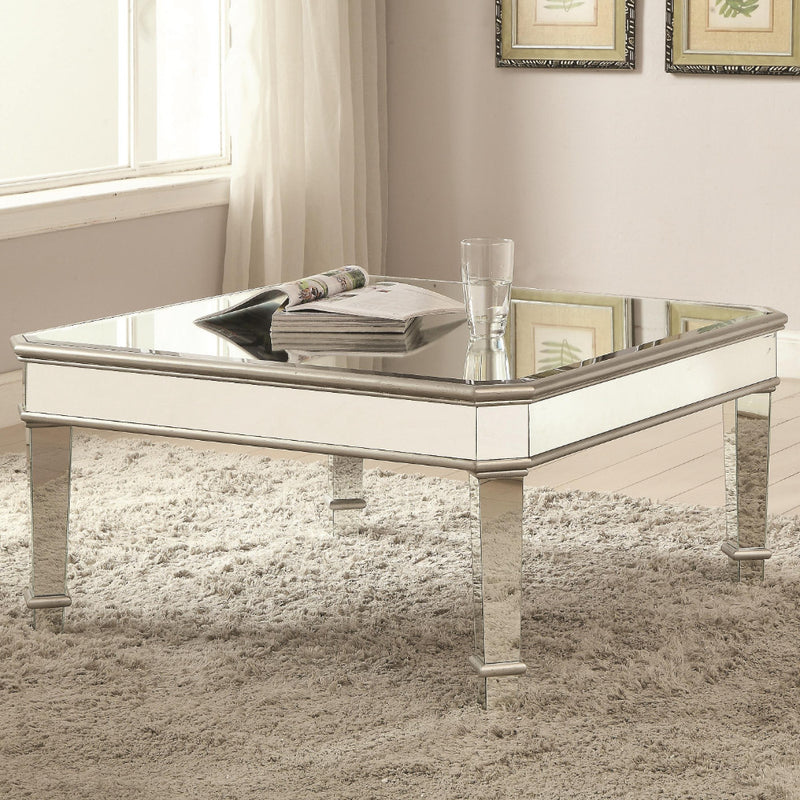 Mirrored Transitional Style Wooden Coffee Table With Beveled Edges, Silver  By Benzara | Coffee Tables |  Modishstore 