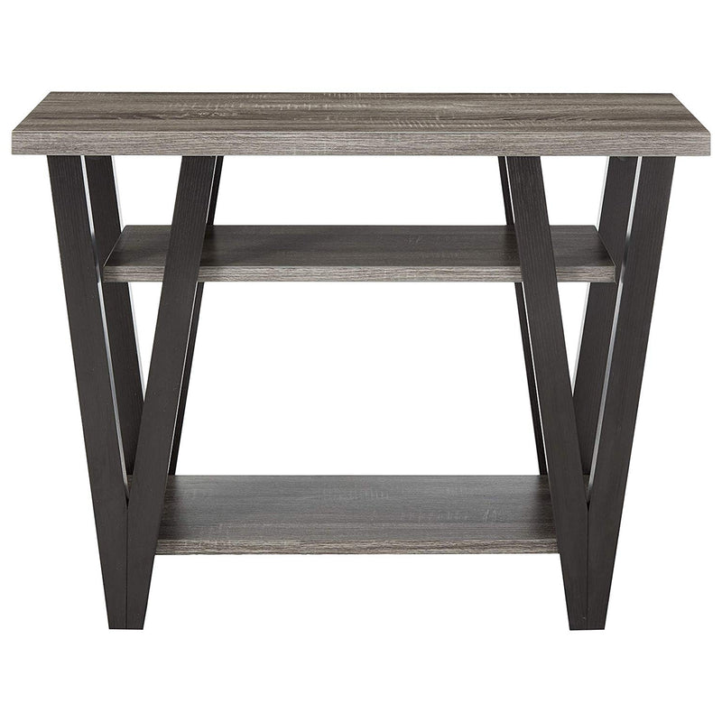 Zig-Zag Contemporary Solid Wooden End Table With Bottom Shelf, Gray And Black By Benzara | End Tables |  Modishstore 