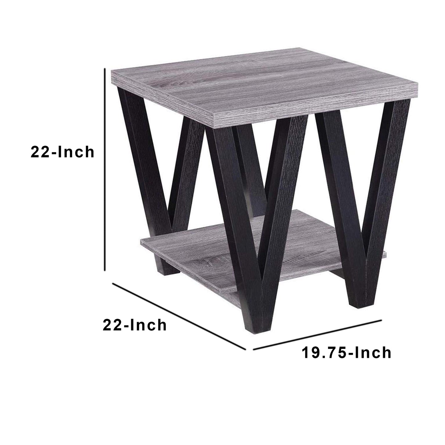 Zig-Zag Contemporary Solid Wooden End Table With Bottom Shelf, Gray And Black By Benzara | End Tables |  Modishstore  - 5