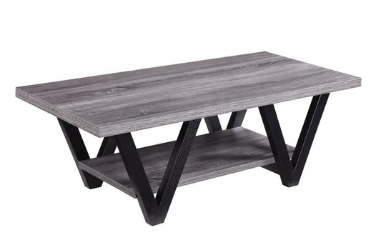 Zigzag Contemporary Solid Wooden Coffee Table With Bottom Shelf, Gray And Black  By Benzara | Coffee Tables |  Modishstore 