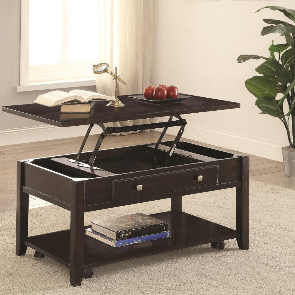 Modern Lift Top Wooden Coffee Table With Storage & Shelf, Walnut Brown  By Benzara | Coffee Tables |  Modishstore 