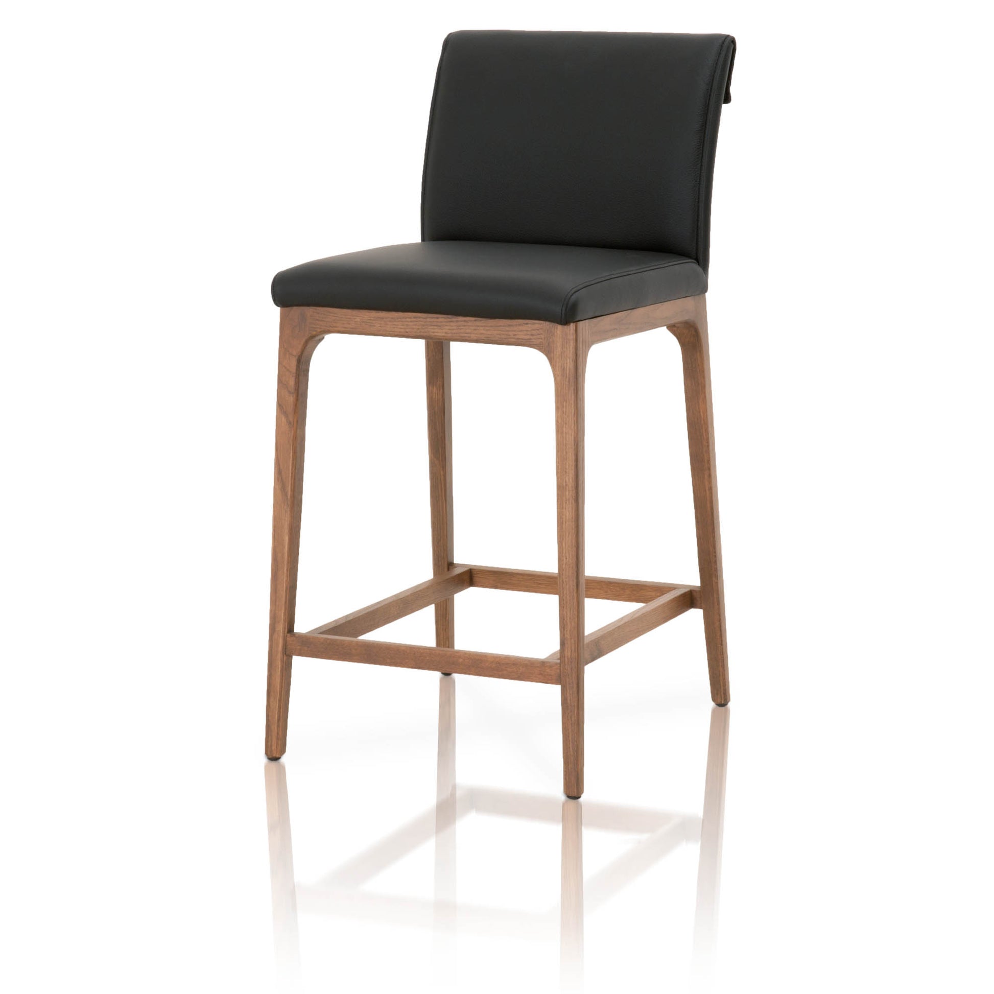 Wooden Counter Stool With Leather Upholstery, Black And Brown By Benzara | Bar Stools |  Modishstore  - 2