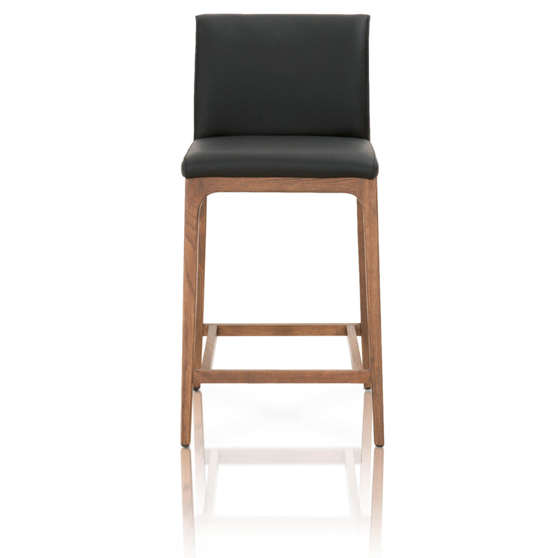 Wooden Counter Stool With Leather Upholstery, Black And Brown By Benzara | Bar Stools |  Modishstore 