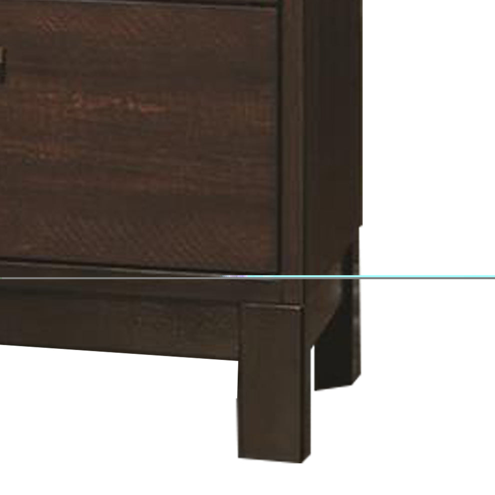 Wooden Nightstand With Two Drawers And Metal Bar Handles, Brown By Benzara | Nightstands |  Modishstore  - 3