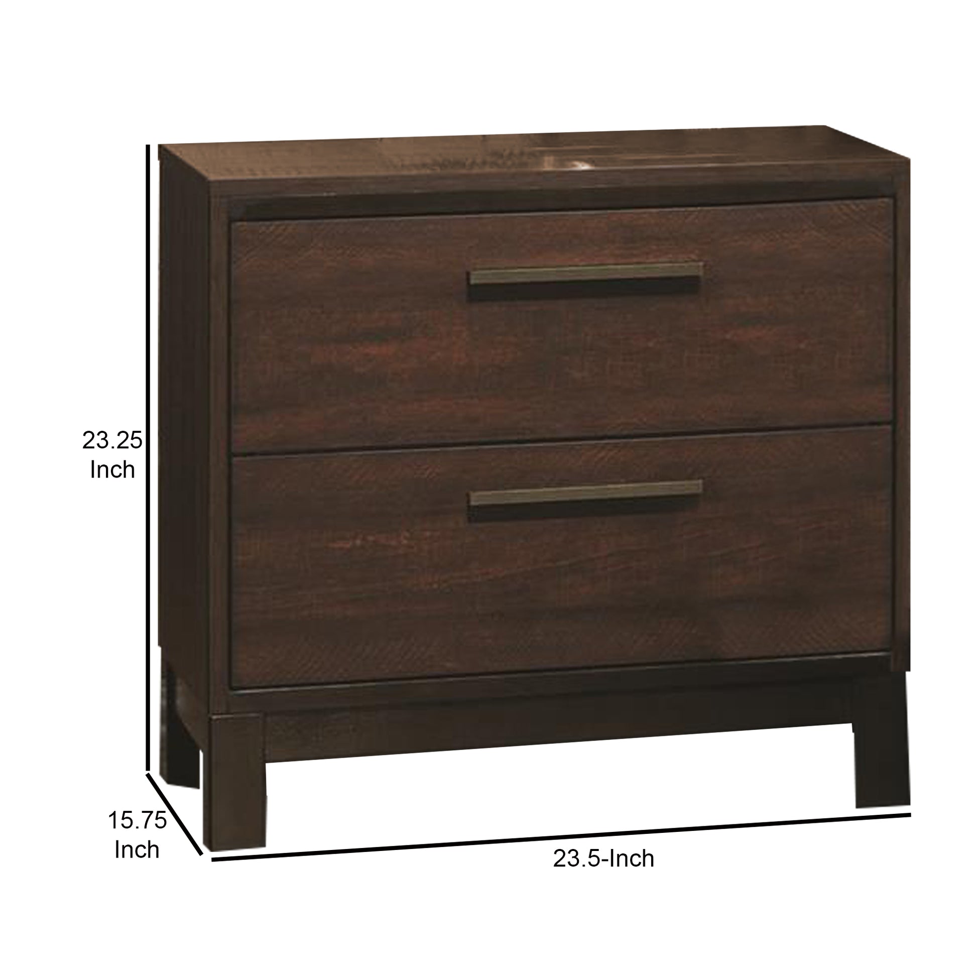 Wooden Nightstand With Two Drawers And Metal Bar Handles, Brown By Benzara | Nightstands |  Modishstore  - 2