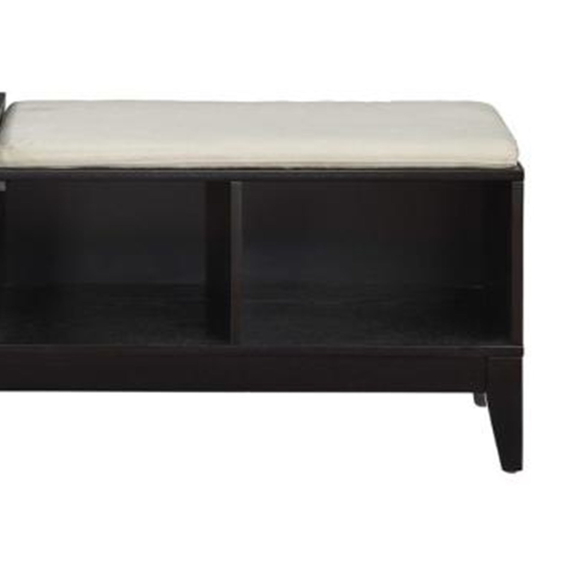 Wooden Bench With Fabric Upholstered Seat Cushion & Storage Space, Black By Benzara | Benches |  Modishstore  - 5