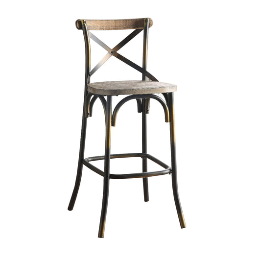 Wood And Metal Frame Bar Chair With X Style Back, Copper And Brown By Benzara | Counter Chairs |  Modishstore 