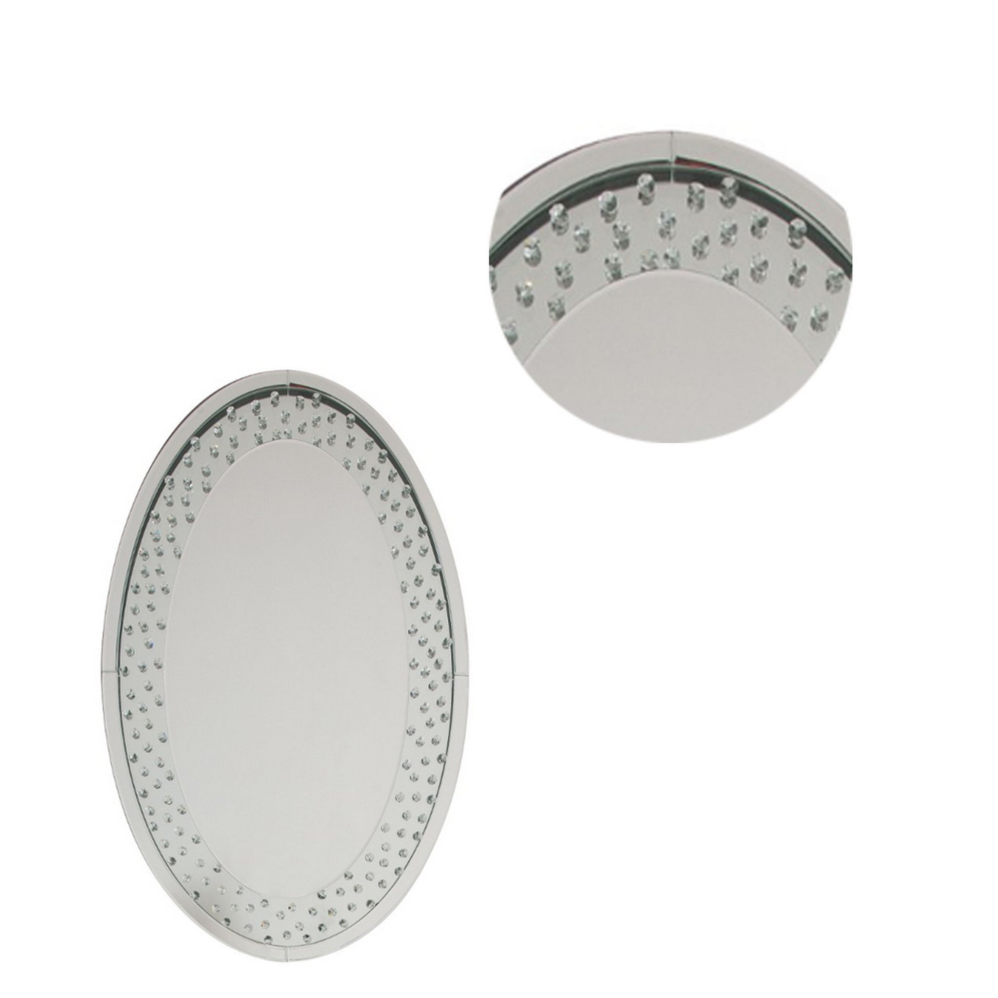 Oval Shaped Wall Mirror With Faux Crystals Inlay, Silver By Benzara | Mirrors |  Modishstore  - 2