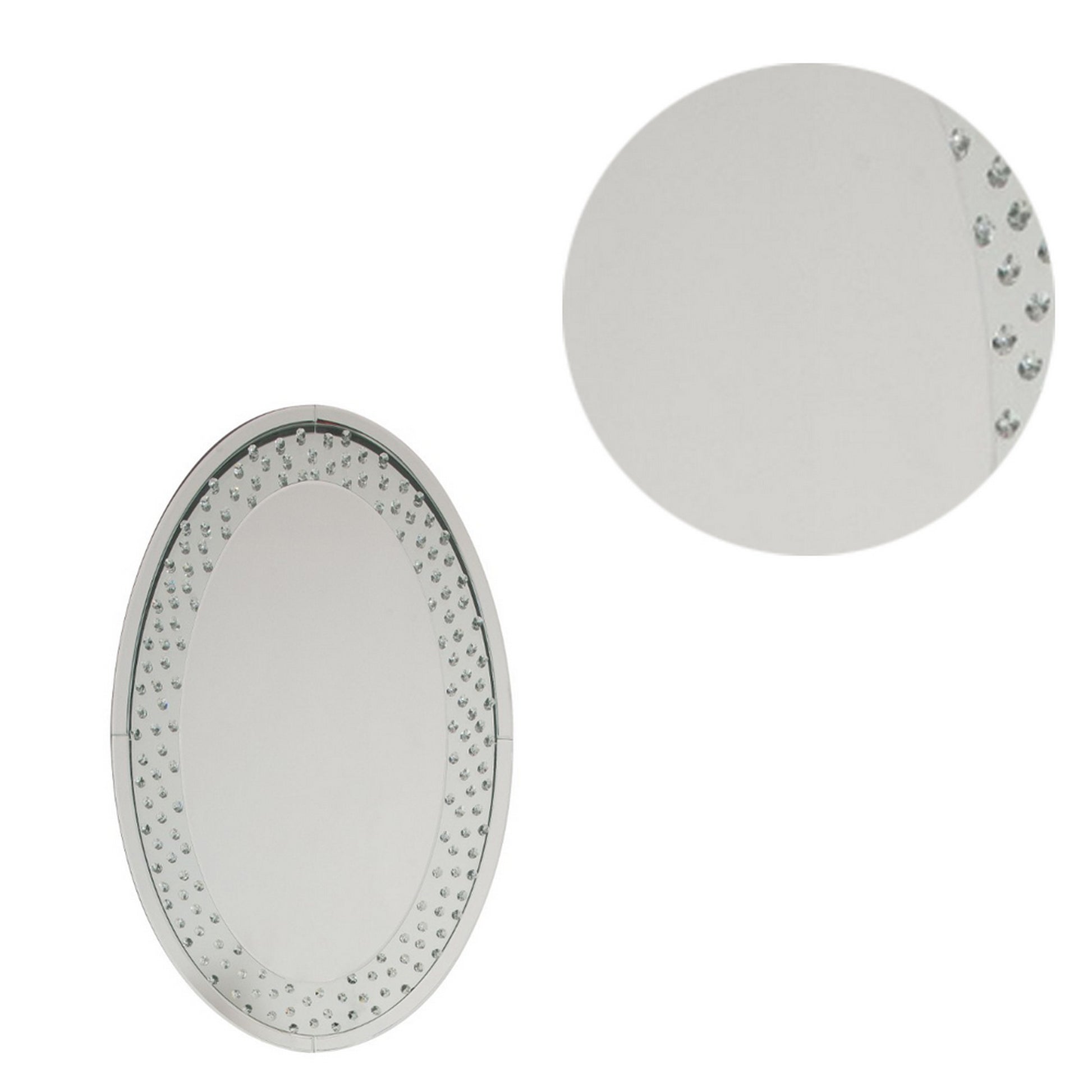 Oval Shaped Wall Mirror With Faux Crystals Inlay, Silver By Benzara | Mirrors |  Modishstore  - 3