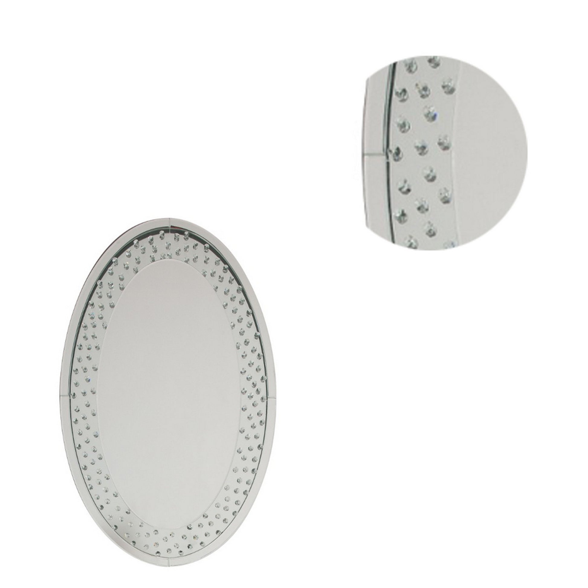 Oval Shaped Wall Mirror With Faux Crystals Inlay, Silver By Benzara | Mirrors |  Modishstore  - 4