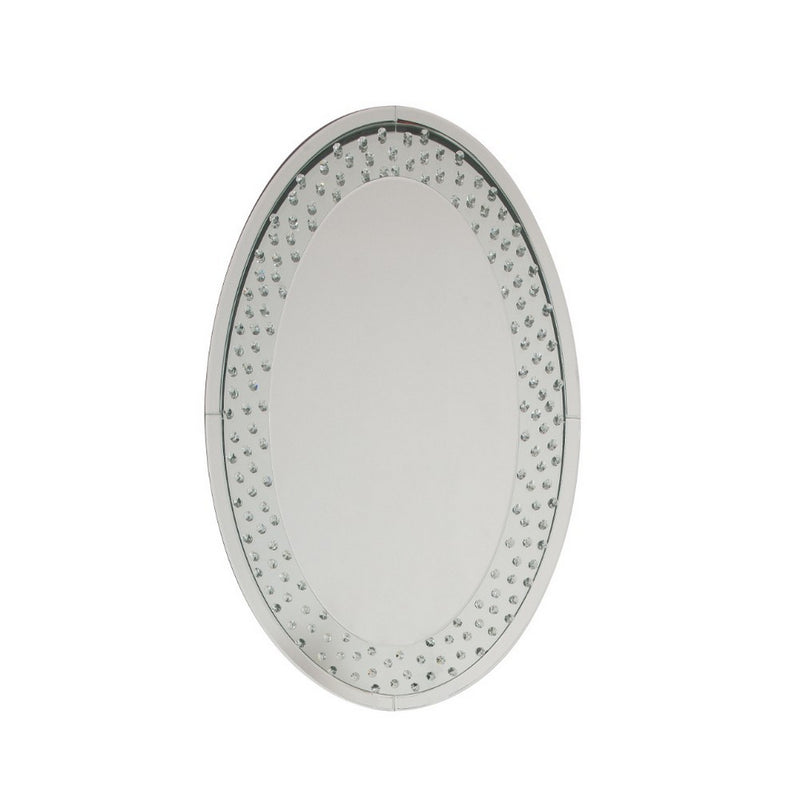 Oval Shaped Wall Mirror With Faux Crystals Inlay, Silver By Benzara | Mirrors |  Modishstore 