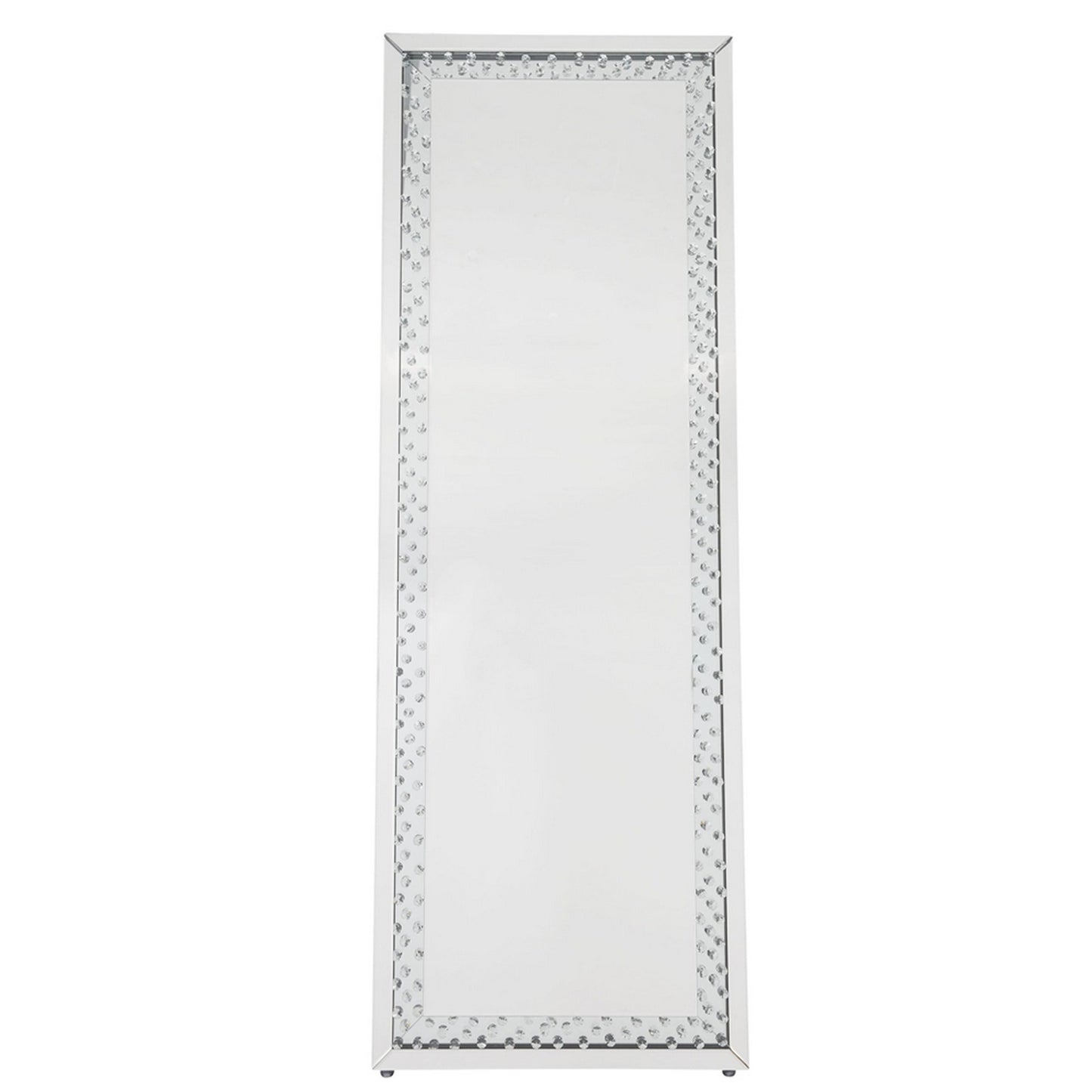 Rectangular Shaped Floor Mirror With Faux Crystals Inlay, Silver By Benzara | Mirrors |  Modishstore  - 2