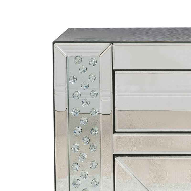 2 Drawer End Table With Mirror Panels And Faux Crystal Inserts, Silver By Benzara | End Tables |  Modishstore  - 2