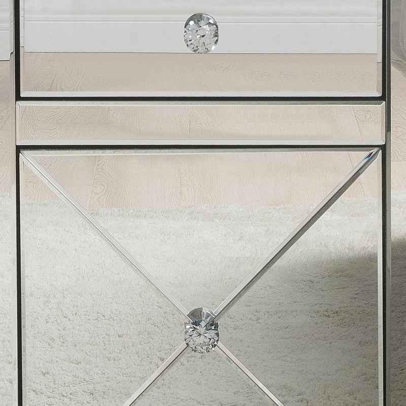 2 Drawer End Table With Mirror Panels And Faux Crystal Inserts, Silver By Benzara | End Tables |  Modishstore  - 5