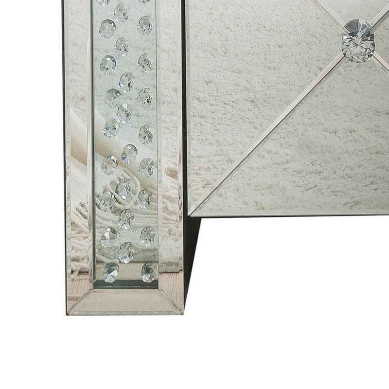2 Drawer End Table With Mirror Panels And Faux Crystal Inserts, Silver By Benzara | End Tables |  Modishstore  - 4