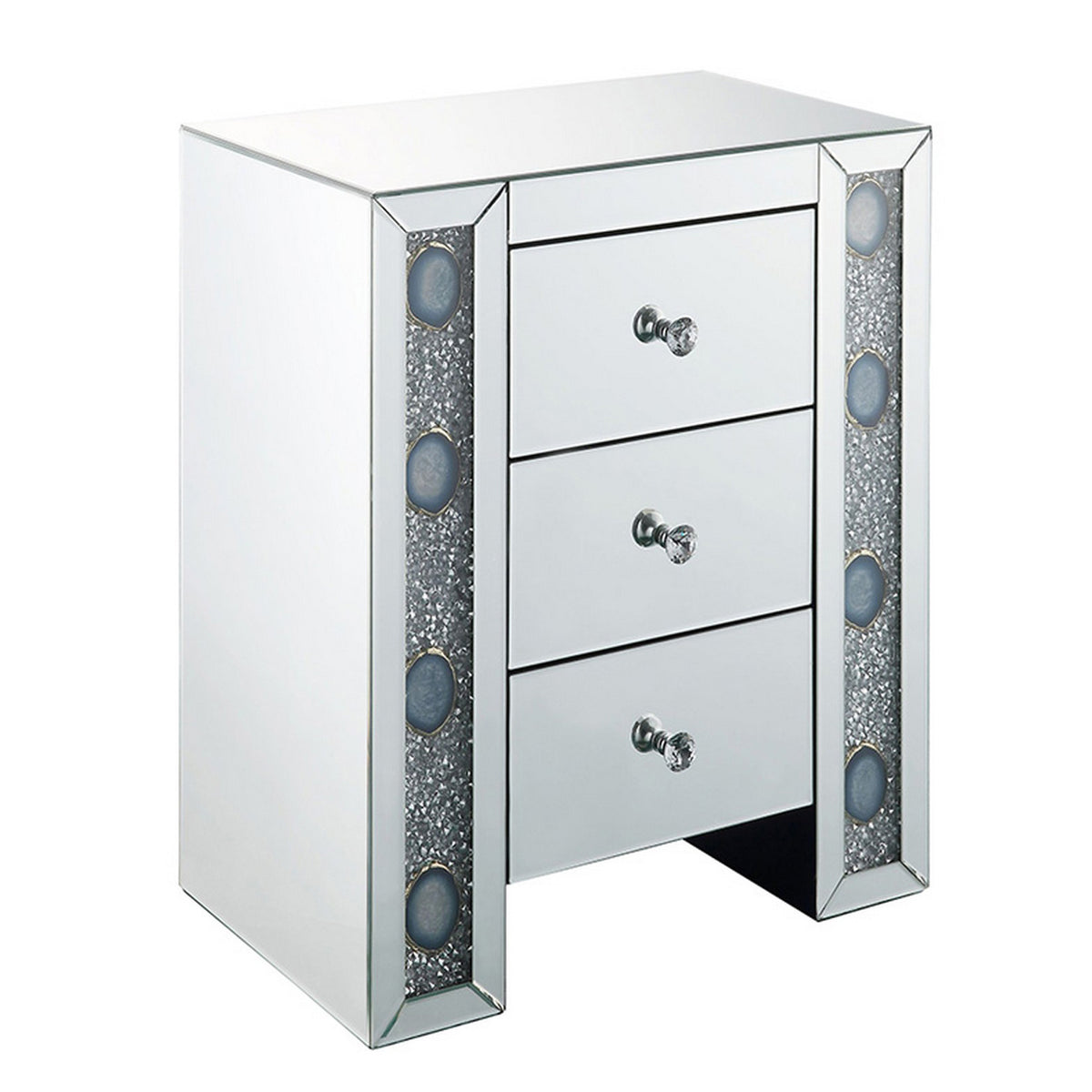 Wood & Mirror Nightstand With Agate Inserts, Silver By Benzara | Nightstands |  Modishstore 