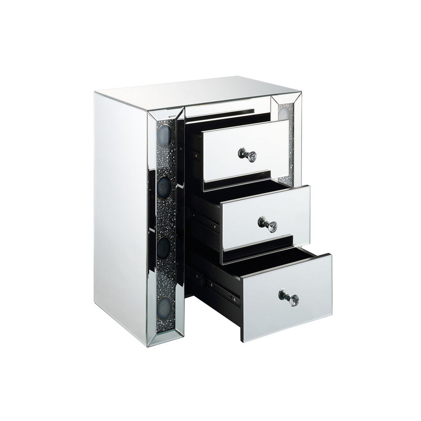 Wood & Mirror Nightstand With Agate Inserts, Silver By Benzara | Nightstands |  Modishstore  - 2