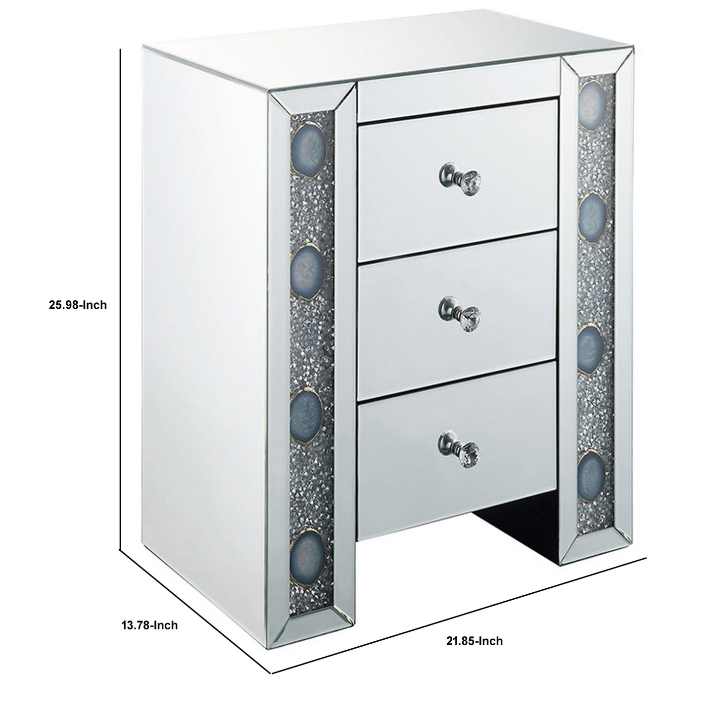 Wood & Mirror Nightstand With Agate Inserts, Silver By Benzara | Nightstands |  Modishstore  - 3