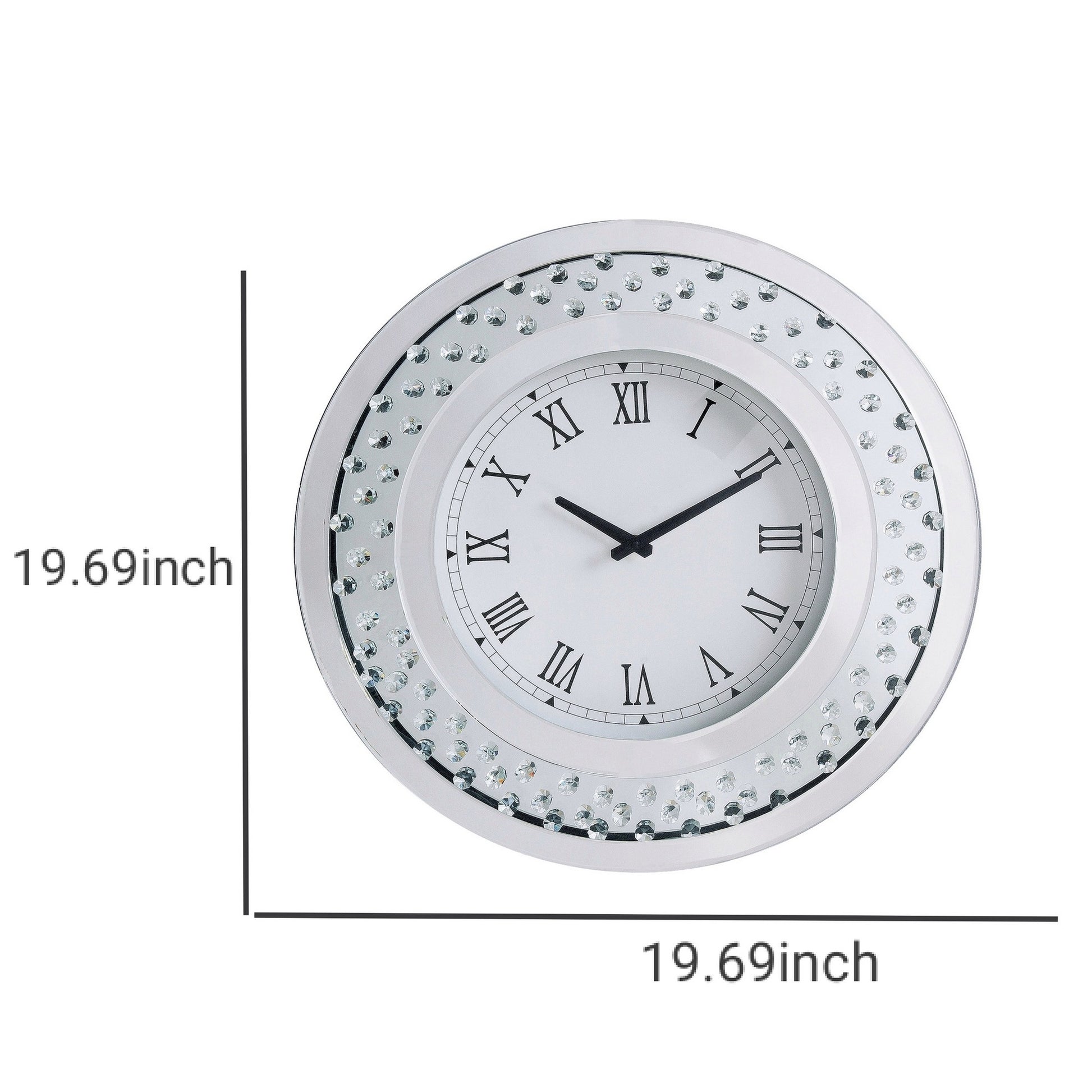 Round Shaped Wall Clock With Faux Crystals Inlay, Silver By Benzara | Clocks |  Modishstore  - 4