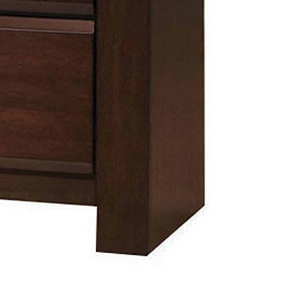 Wooden Nightstand With Two Drawers And Metal Handles, Brown By Benzara | Nightstands |  Modishstore  - 5