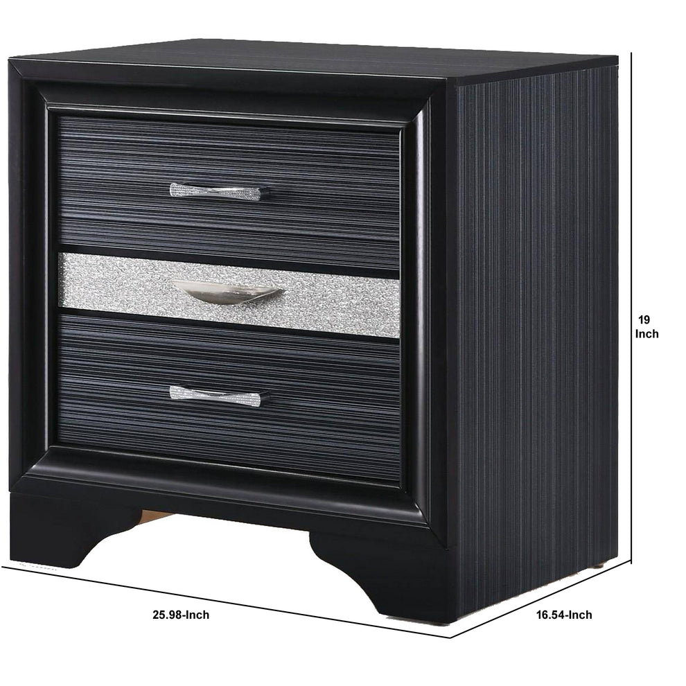 2 Drawer Wooden Nightstand With Felt Lined Jewelry Tray, Black By Benzara | Nightstands |  Modishstore  - 3