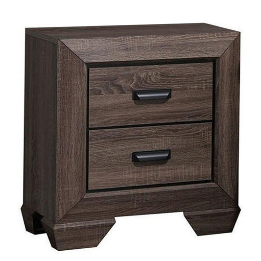 Two Drawer Nightstand With Scalloped Feet In Weathered Gray Grain Finish By Benzara | Nightstands |  Modishstore 