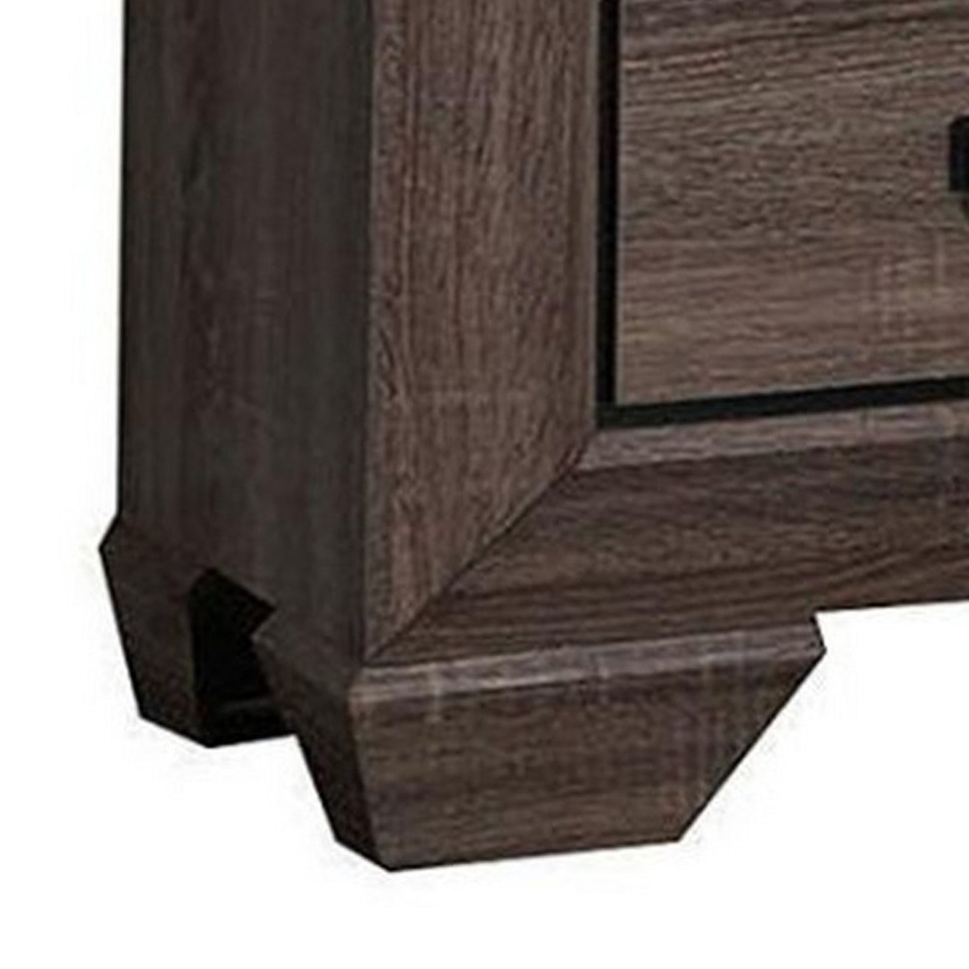Two Drawer Nightstand With Scalloped Feet In Weathered Gray Grain Finish By Benzara | Nightstands |  Modishstore  - 5