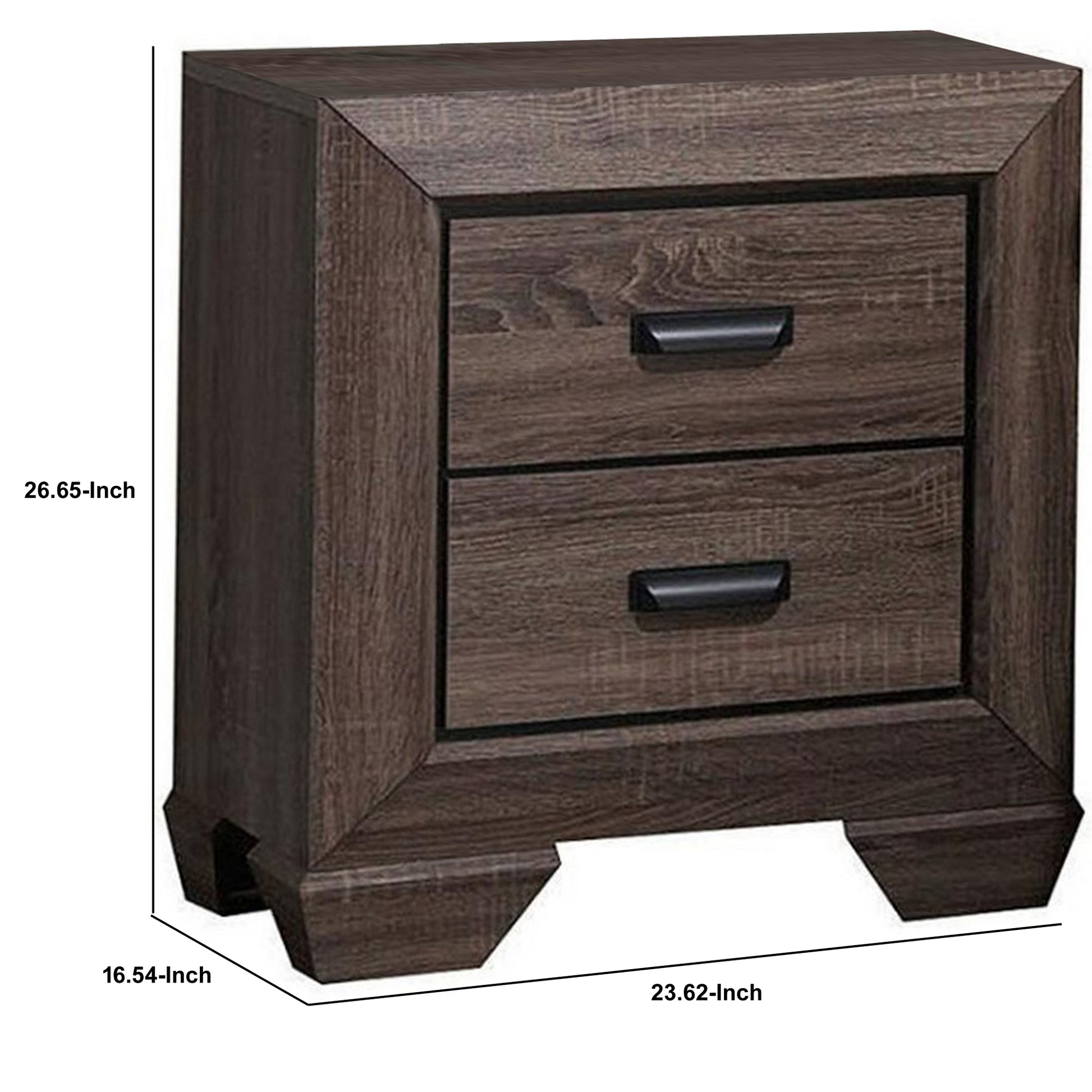 Two Drawer Nightstand With Scalloped Feet In Weathered Gray Grain Finish By Benzara | Nightstands |  Modishstore  - 4