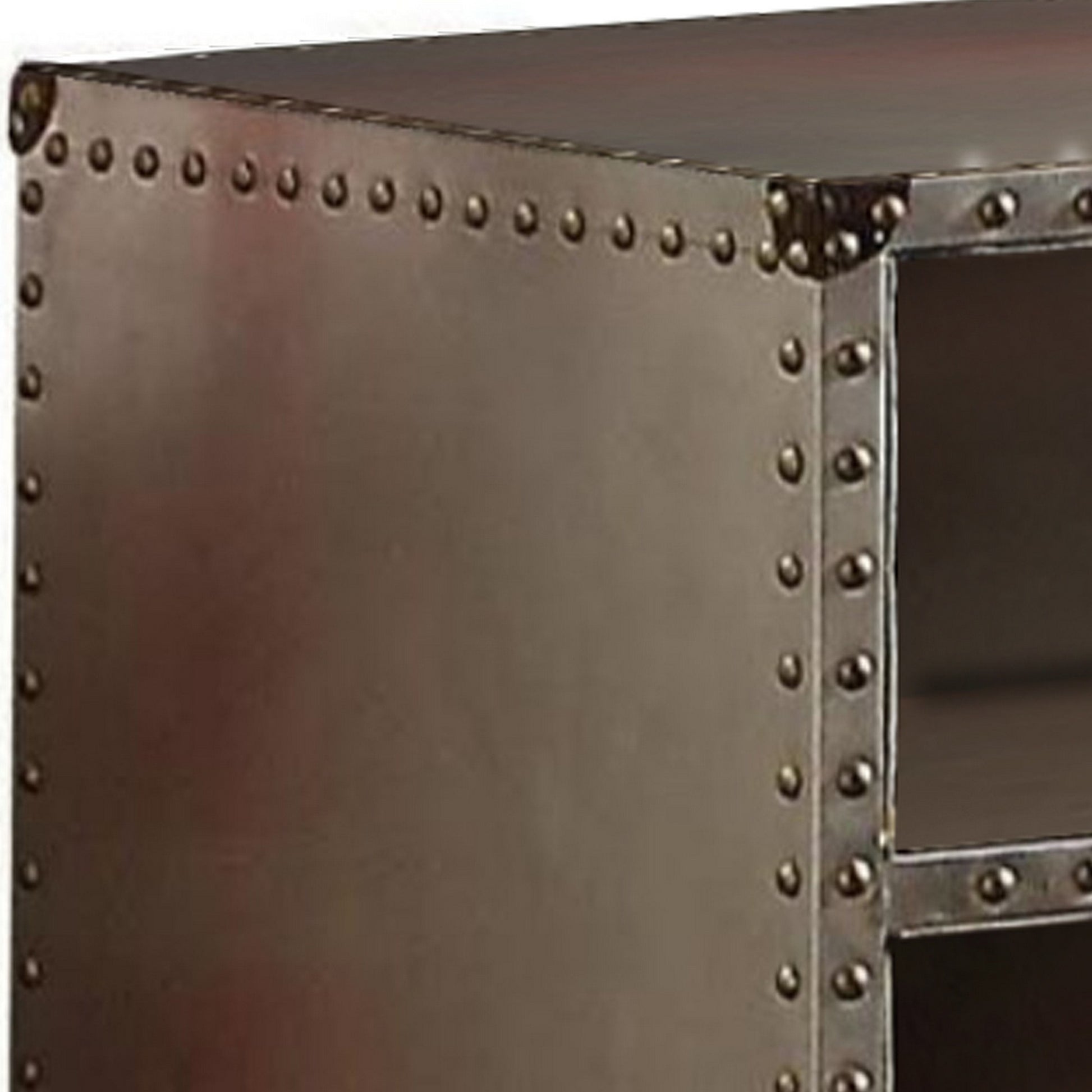 Metal Nightstand With 2 Compartments And Nailhead Trim, Silver By Benzara | Nightstands |  Modishstore  - 4